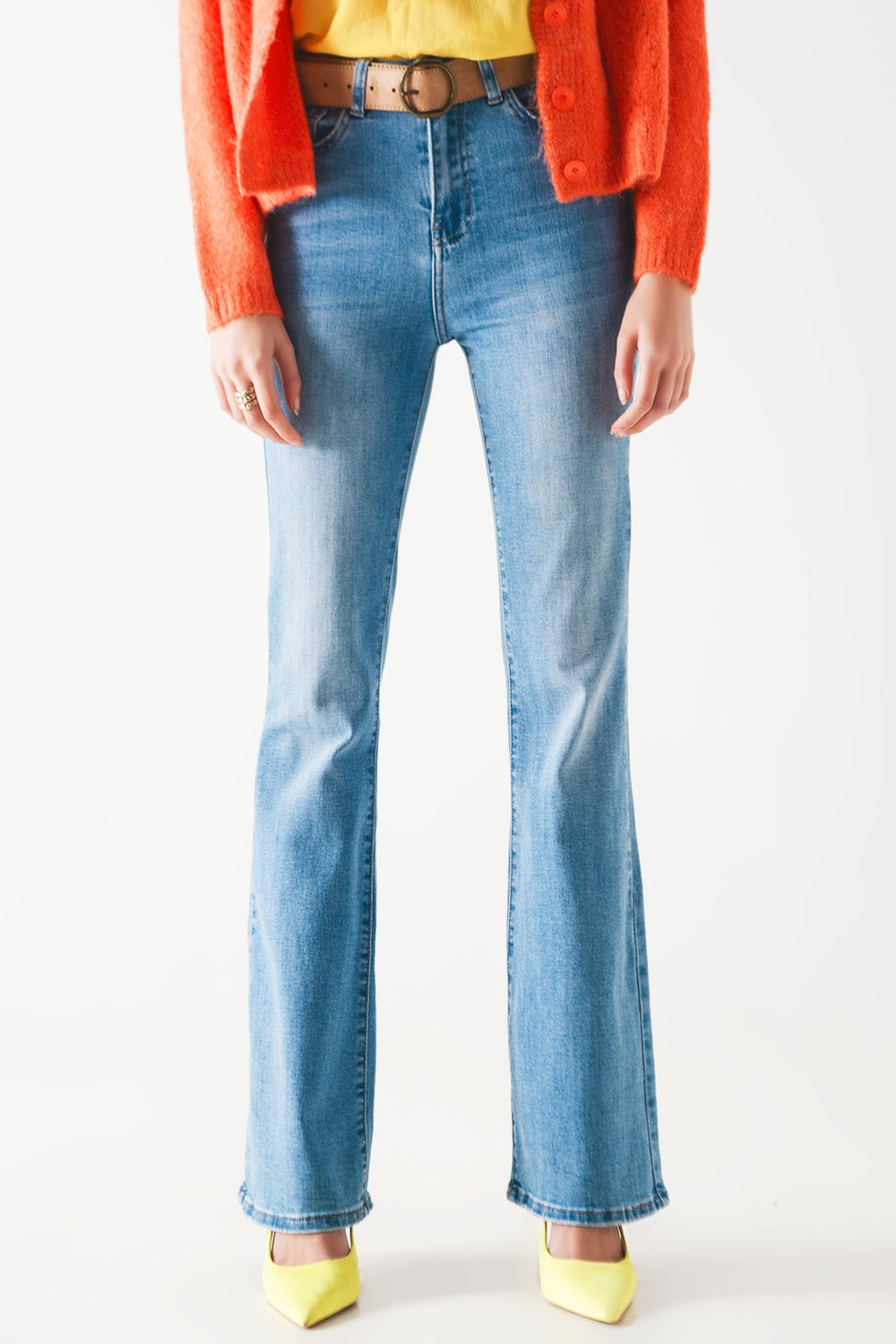 Jeans a zampa anni 70 a vita alta denim blu chiaro