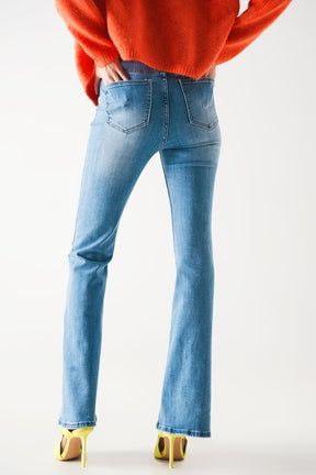 Jeans a zampa anni 70 a vita alta denim blu chiaro