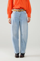 Q2 Jeans a zampa d'elefante in denim blu chiaro a vita alta