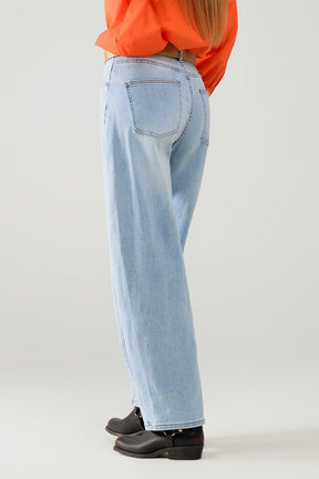 Jeans a zampa d'elefante in denim blu chiaro a vita alta