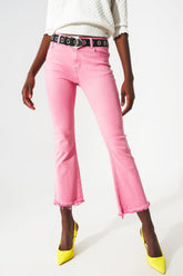Q2 Jeans a zampa Rosa chewing gum con orlo grezzo