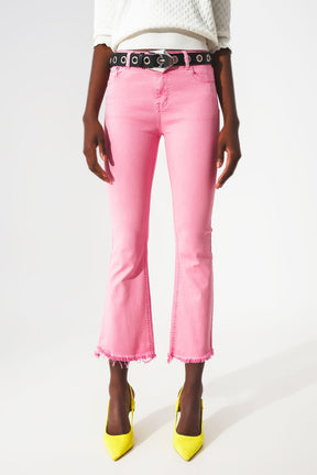 Jeans a zampa Rosa chewing gum con orlo grezzo