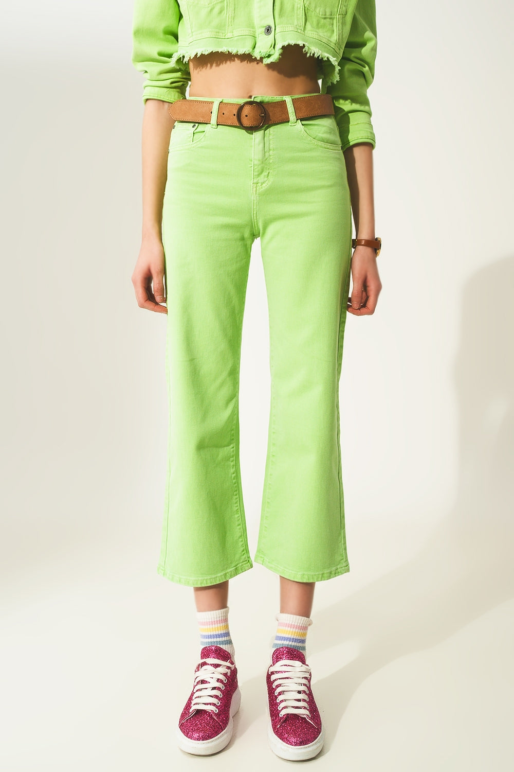 Q2 Jeans alla Caviglia color verde acido