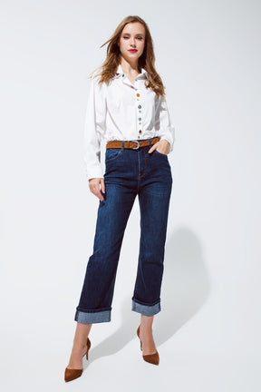 Jeans blu dalla vestibilità rilassata con dettaglio con orli risvoltati