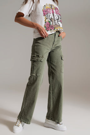 Jeans Cargo a gamba dritta in verde oliva