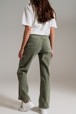 Jeans Cargo a gamba dritta in verde oliva