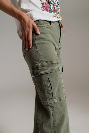 Jeans Cargo a gamba dritta in verde oliva