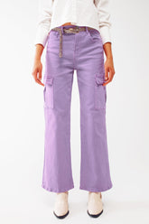 Q2 Jeans Cargo a gamba dritta in viola