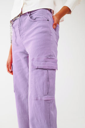 Jeans Cargo a gamba dritta in viola