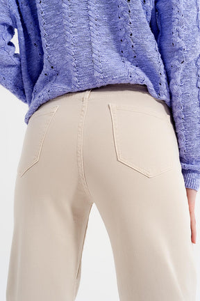 Jeans corti con fondo ampio color beige