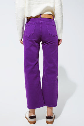 Jeans cropped a gamba larga in viola