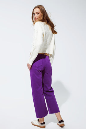 Jeans cropped a gamba larga in viola