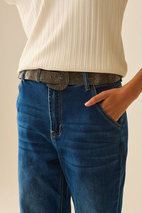 Jeans dal taglio dritto con tasche laterali in blu medio