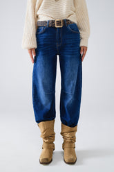 Q2 Jeans dritti blu con dettagli di cucitura