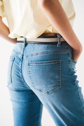 Jeans dritti blu medio con strappi