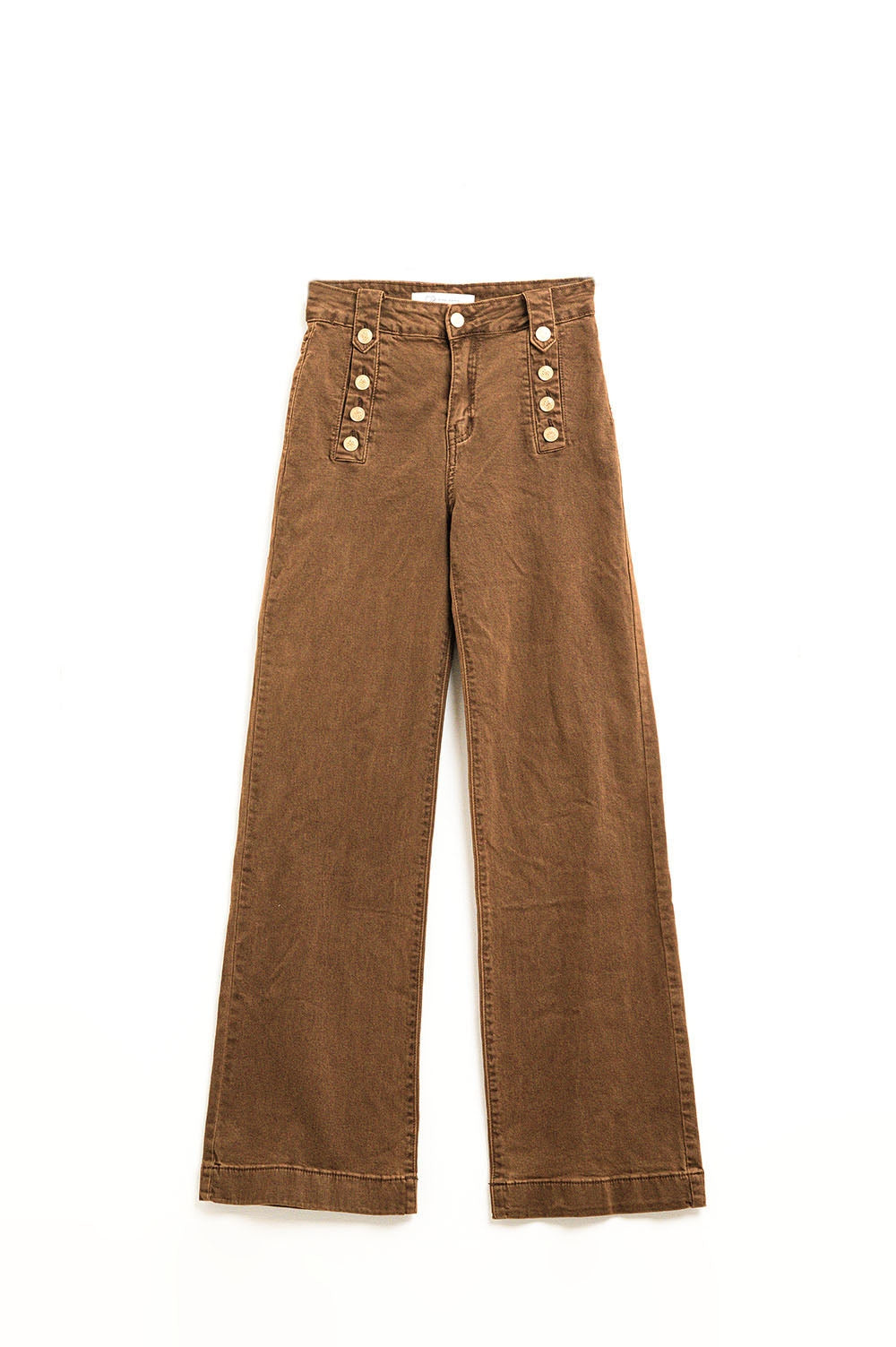 Jeans dritti con bottoni dorati ai lati in cammello