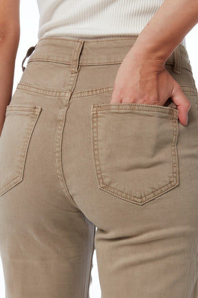 Jeans dritti con bottoni dorati laterali in beige