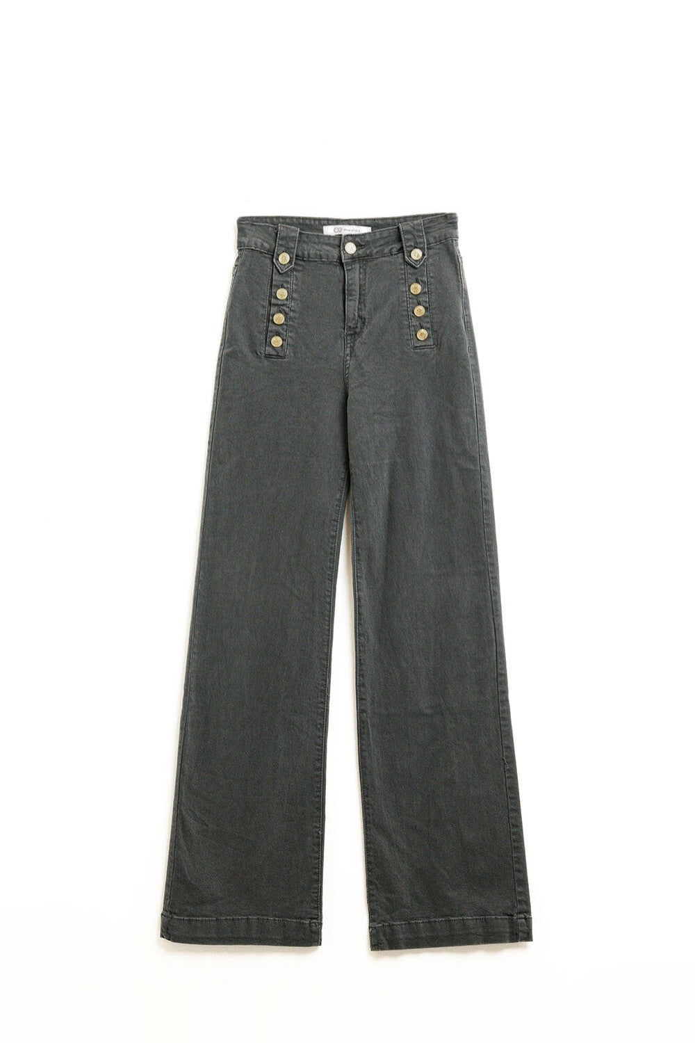 Jeans dritti con bottoni dorati sul lato in grigio scuro