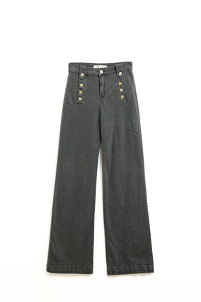 Jeans dritti con bottoni dorati sul lato in grigio scuro