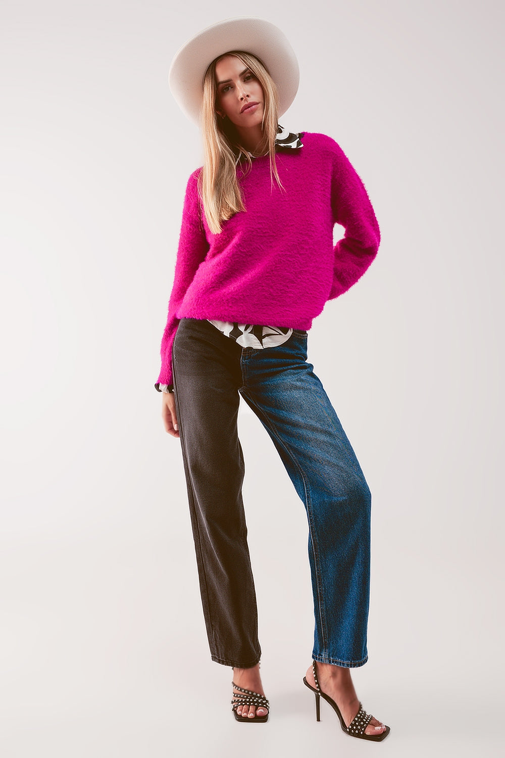 Jeans dritti con design color block