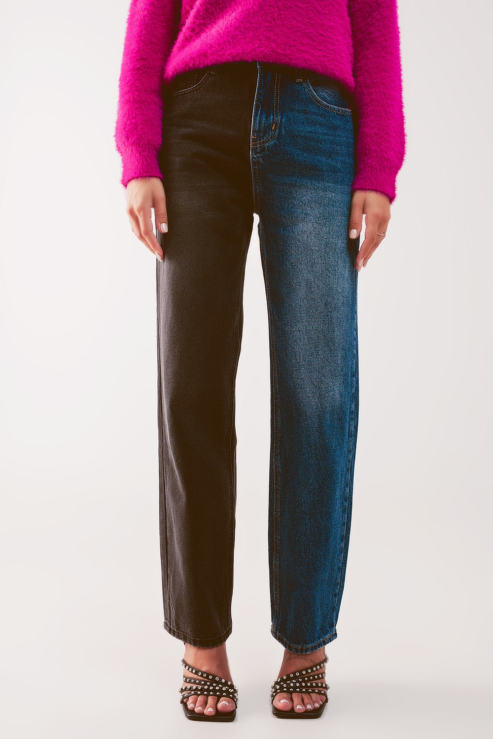 Jeans dritti con design color block