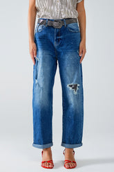 Q2 Jeans dritti con macchie di vernice