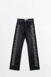 Q2 Jeans dritti neri con dettagli in strass argentati