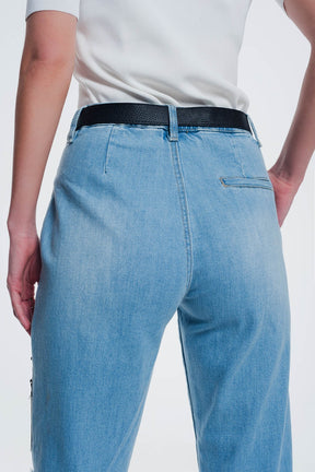 jeans dritti strappati vintage con borchie
