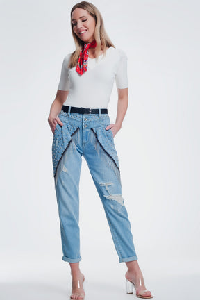 jeans dritti strappati vintage con borchie