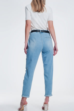 jeans dritti strappati vintage con borchie