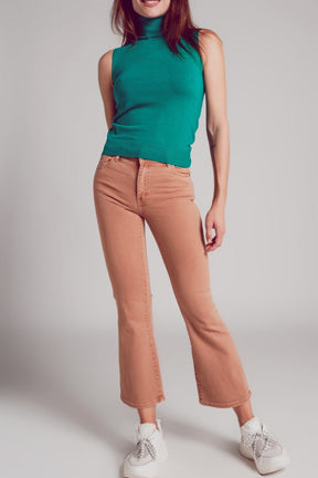 Jeans flare a vita alta in color cammello