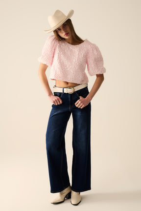 jeans in denim elasticizzati a gamba larga lavati scuri