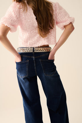 jeans in denim elasticizzati a gamba larga lavati scuri