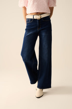 jeans in denim elasticizzati a gamba larga lavati scuri