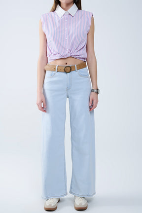 Q2 Jeans oversize a gamba dritta con lavaggio chiaro