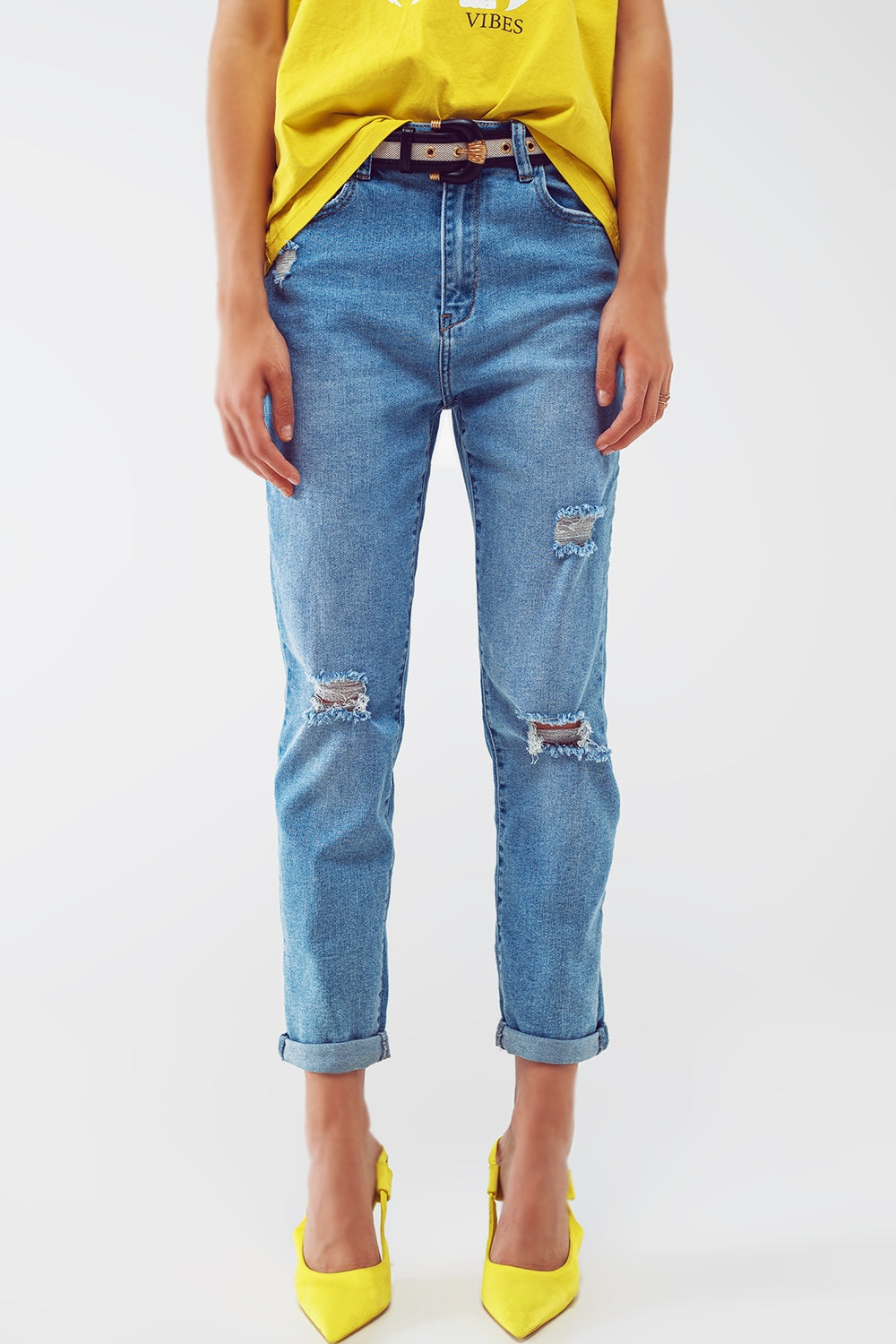 Jeans Regular strappati in lavaggio blu chiaro