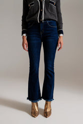 Q2 Jeans skinny a gamba svasata in blu scuro