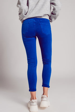 Jeans skinny a vita alta in blu electrico