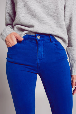 Jeans skinny a vita alta in blu electrico