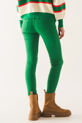 Jeans skinny a vita alta in verde
