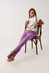 Q2 Jeans skinny a vita alta in viola