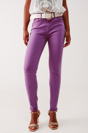 Jeans skinny a vita alta in viola