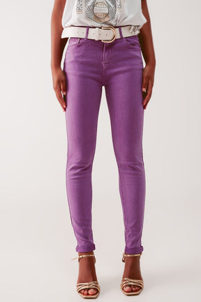 Jeans skinny a vita alta in viola
