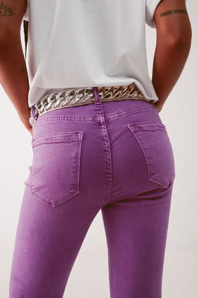 Jeans skinny a vita alta in viola