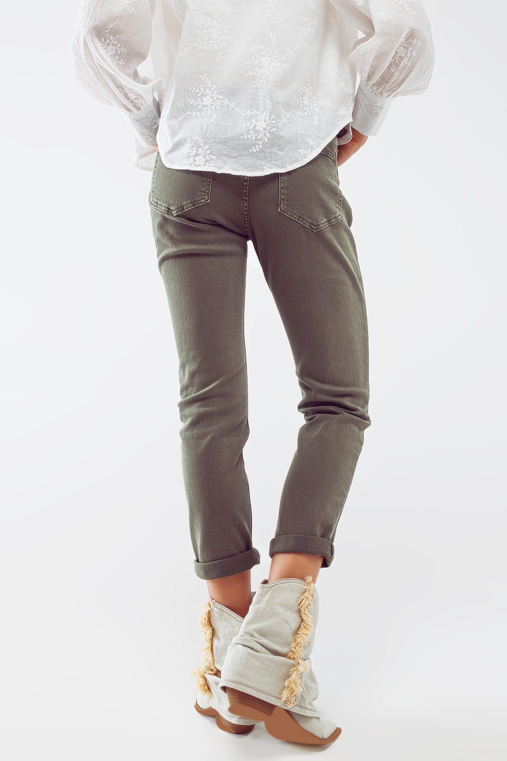 Jeans skinny basic in verde militare