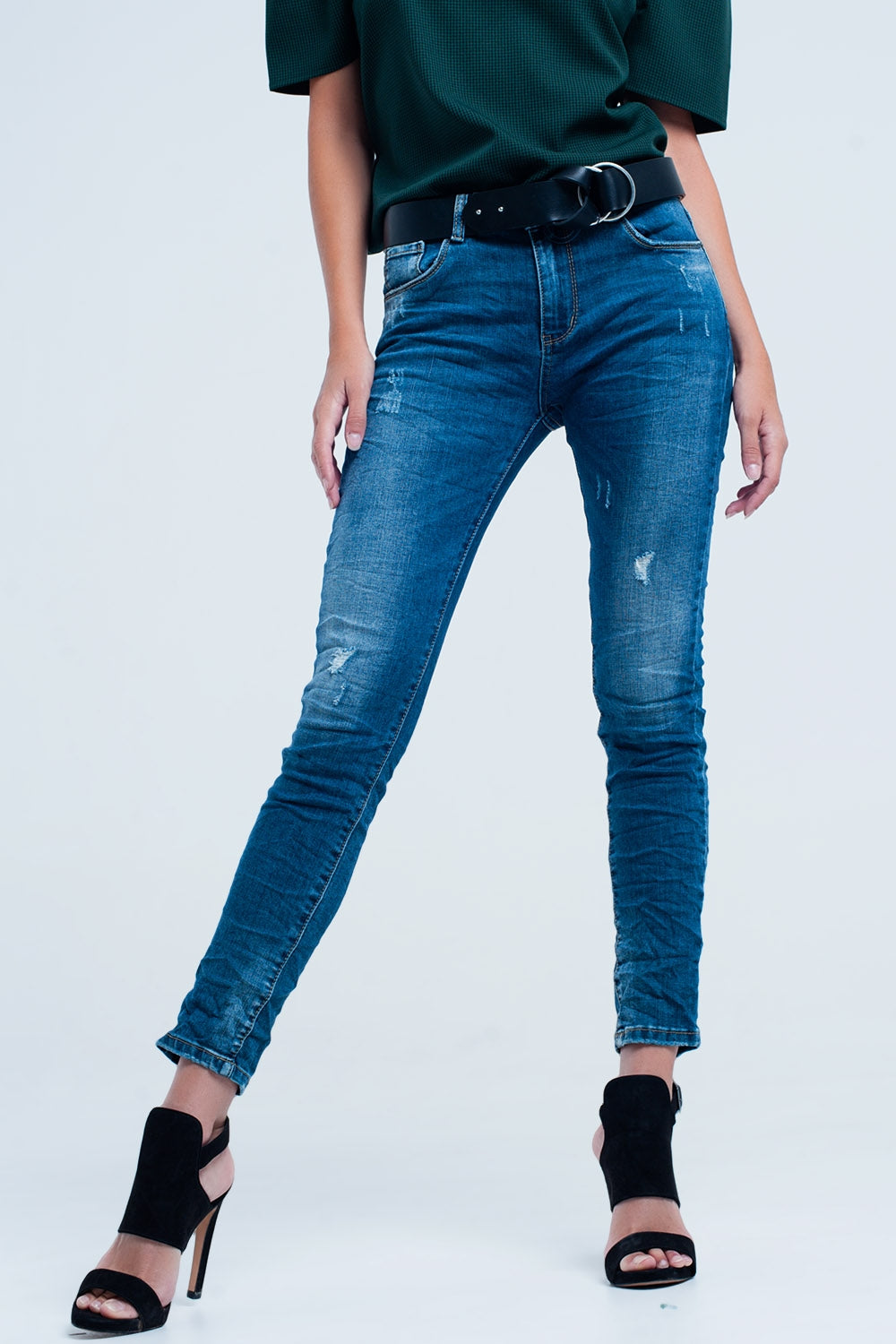 Q2 Jeans skinny blu con strappi