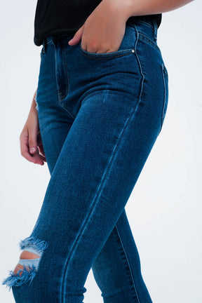 Jeans skinny blu medio con strappi
