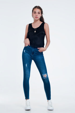 Jeans skinny blu medio con strappi