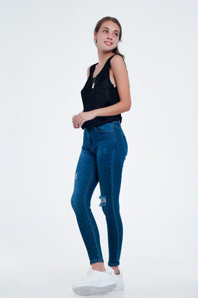 Jeans skinny blu medio con strappi