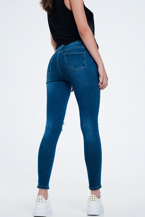 Jeans skinny blu medio con strappi